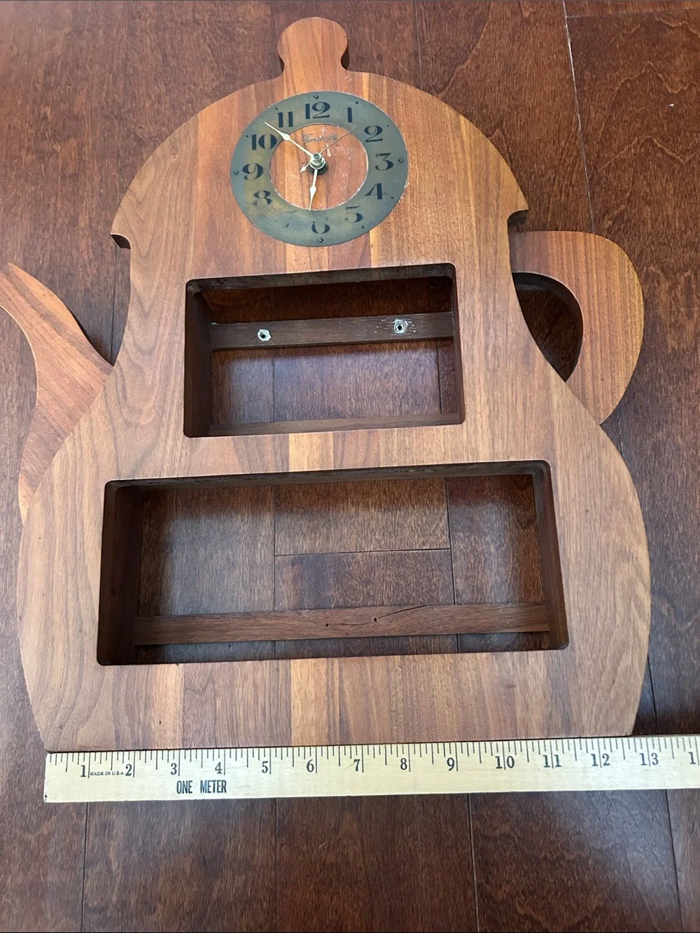 Vintage Forestville Wood Teapot Wall Clock and Spice Rack Shelf